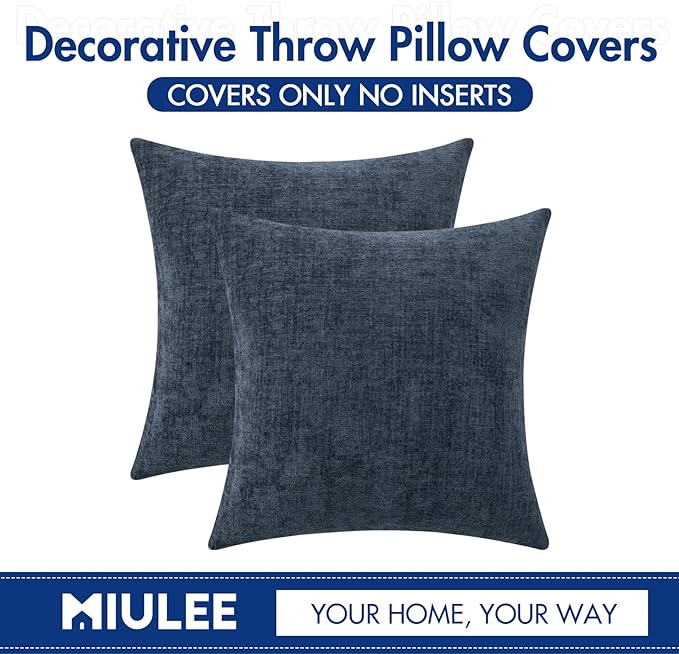 MIULEE Pack of 2 Couch Throw Pillow Covers 20x20 Inch Soft Navy Blue Chenille - Image 6