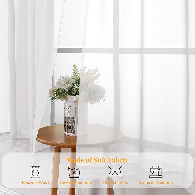 Gwine White Sheer Curtains 84 Inches Long 2 Panels Set, Light Filtering Sheer - Image 7