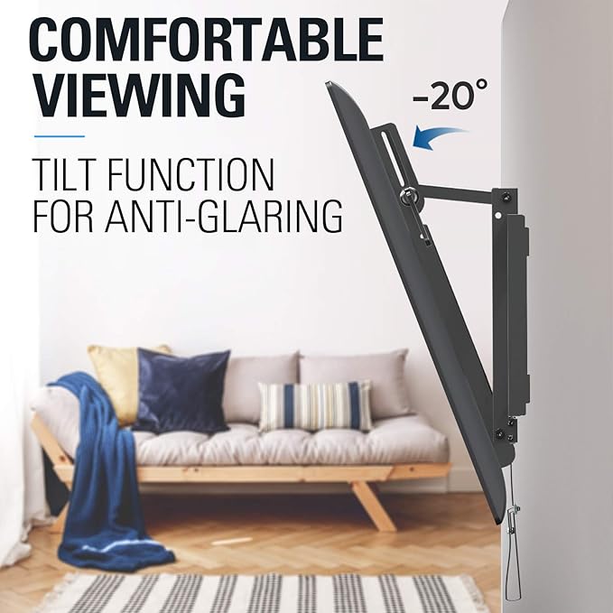 Mounting Dream Tilt TV Wall Mount TV Bracket for Most of 42-70 Inches TVs, TV Mount Tilt up to 20 Degrees with VESA 200x100 to 600x400mm and Loading 132 lbs, Fits 16", 18", 24" Studs MD2165-LK