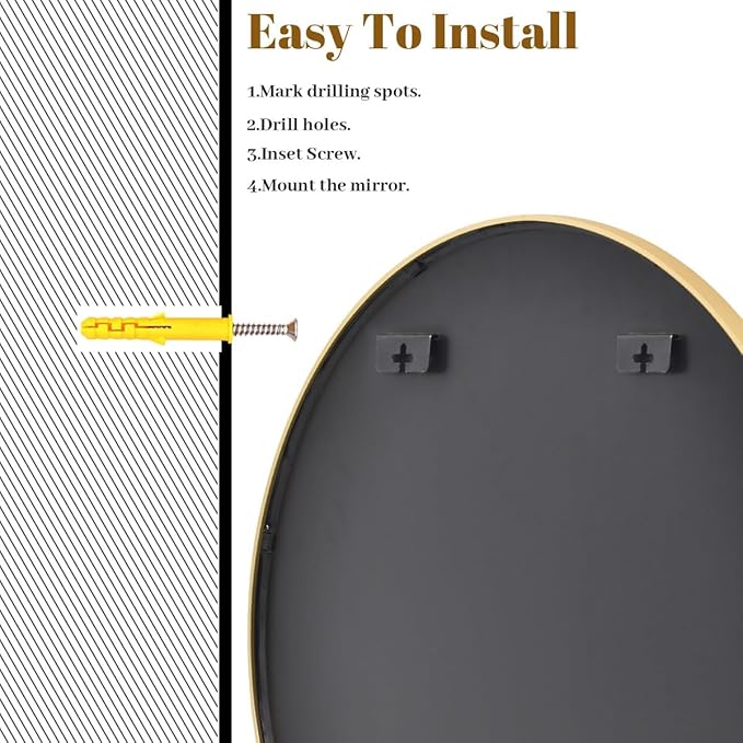 Gold Round Bathroom Mirror, 30 inch Circle Wall Mounted Hanging Mirror with Simple Modern Circular Metal Frame for Hallway, Entryway, Living Room, Gold Frame