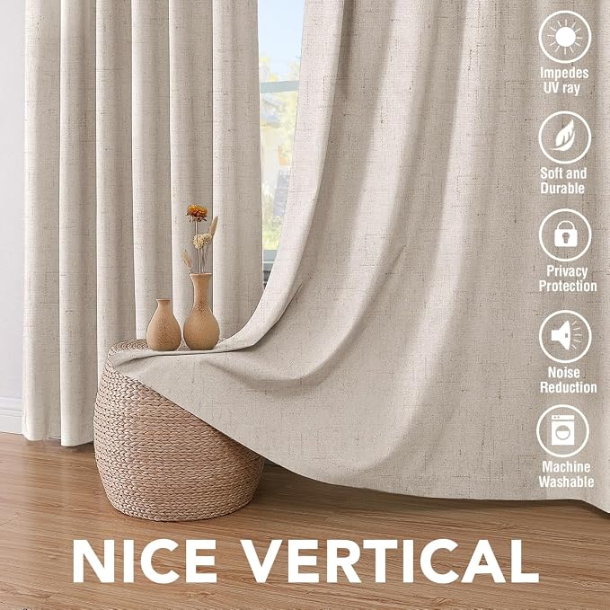 H.VERSAILTEX Linen Blackout Curtains 63 Inches Long, Full Blackout Thermal - Image 7