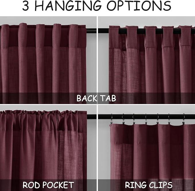 Nanspring Burgundy Linen 112 Inch Curtains - Image 2