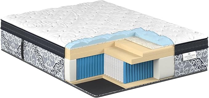 Kingsdown Passions Kelbrooke 16" Plush Euro Pillow Top Hybrid Mattress Twin XL, Gel Memory Foam Layer Motion Isolation Quilted Top Premium Mattress