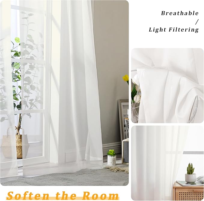Gwine Ivory Sheer Curtains 30 Inch Length, Short Light Filtering Voile Small - Image 4