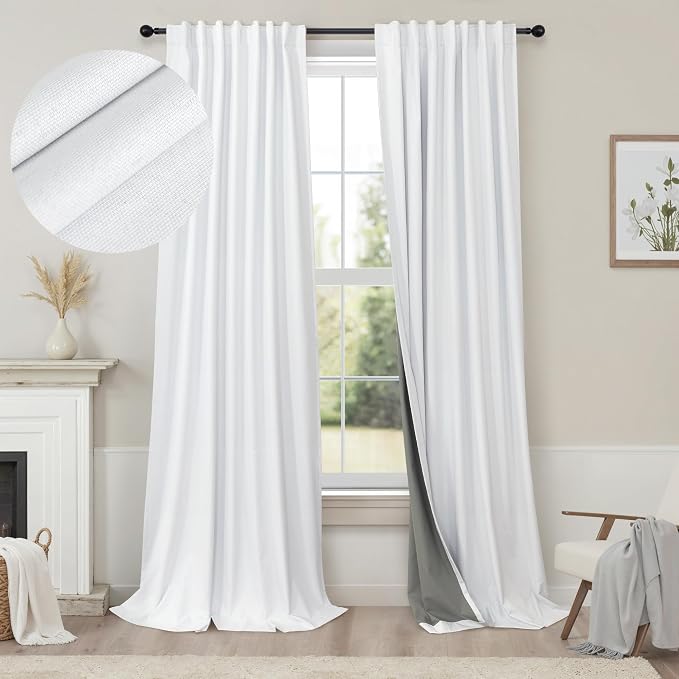 White Blackout Curtains 96 Inches Long 2 Panel Burg by Pitalk
