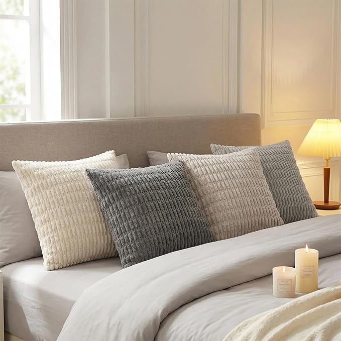 Fancy Homi Set of 4 Grey and White Decorative Throw Pillow Covers 14x14 Inch - Image 3