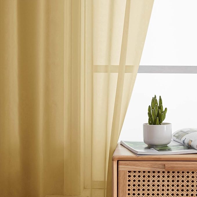 Sheer Gold Curtains for Bedroom Living Room 54 Inch Length 2 Panels Set - Image 3