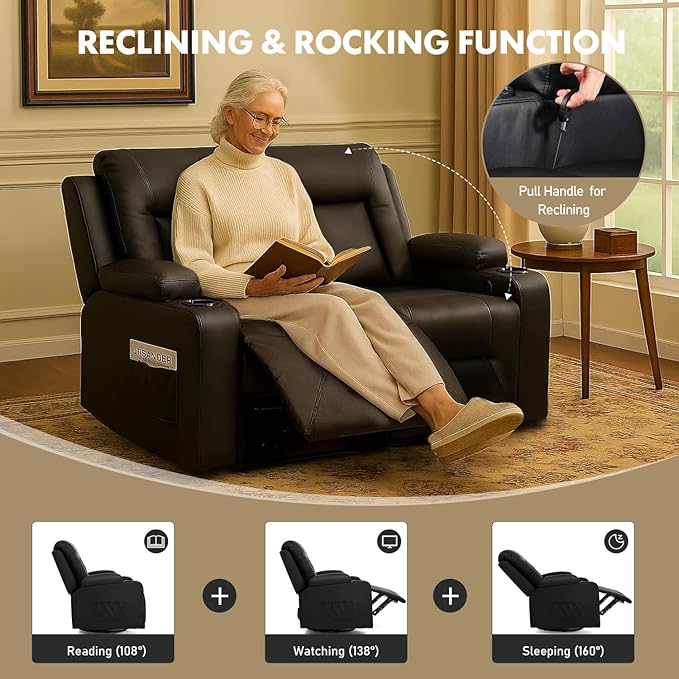 LUCKLIFE Leather Recliner Sofa Set with Manual Recliners,Living Room Furniture Set with Reclining Couch,Loveseat and Armchair,Living Room Chair with Cup Holders,Black (2)