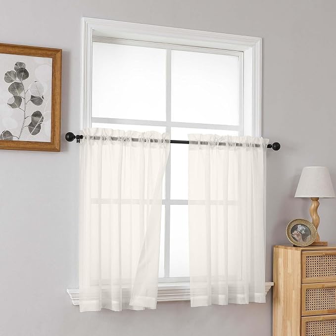 Ivory Sheer Curtains Tier 30 Inches Length 2 Panels Set, Light Filtering - Image 8