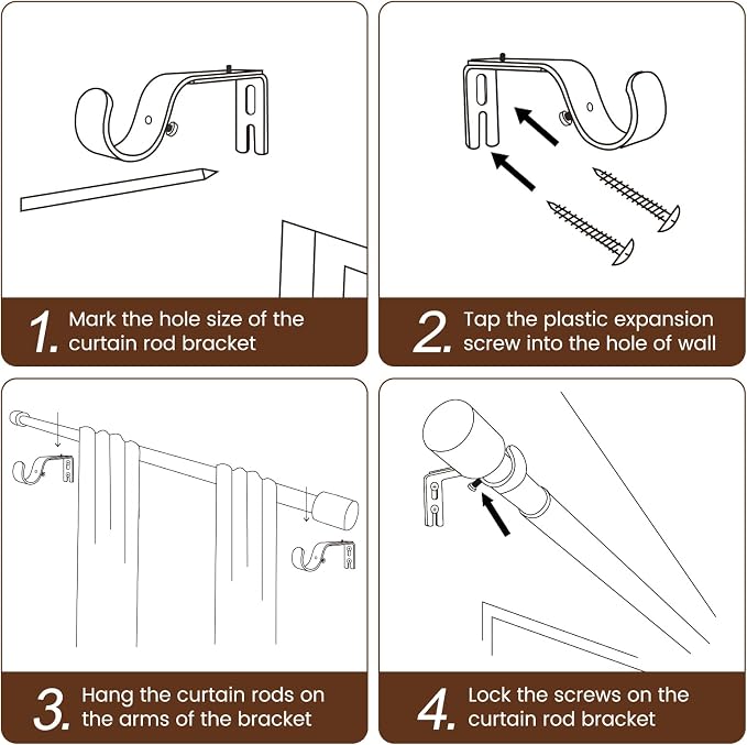 1” Diameter Curtain Rods Itself is 30 to 144 inch 1 Pack Fit 30-142 inch - Image 6