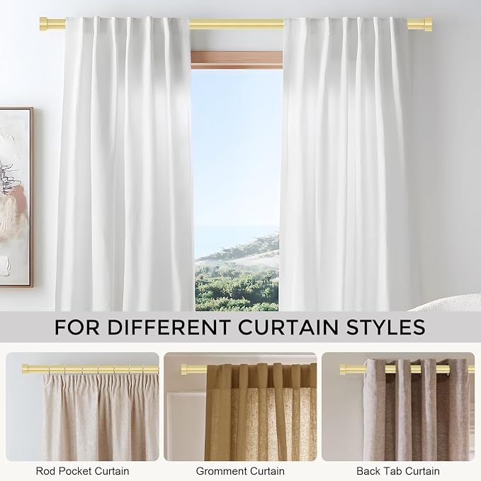 VOIIY 2 Pack Gold Curtain Rods for Windows 28 to 48 Inch, Size:30''-60'' - Image 6
