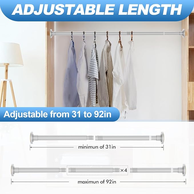 CorkLatta Silver Shower Curtain Rod 31 to 92 Inch, 1 Inch Diameter Adjustable - Image 4