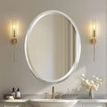 OVALCREST - Oval Wooden Beveled Wall Mirror for Home Decor, Bathroom, Vanity, Bedroom, Living Room, Hallway - London Style (Silver Leaf with Brown Antique) 31.1 x 41.1