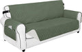 PureFit Reversible Sofa Couch Cover Water Resistant Couch Covers for 3 Cushion, Washable Furniture Cover with Non-Slip Foam and Adjustable Strap for Dogs, Pets (Oversized Sofa, Grayish Green/Ivory)