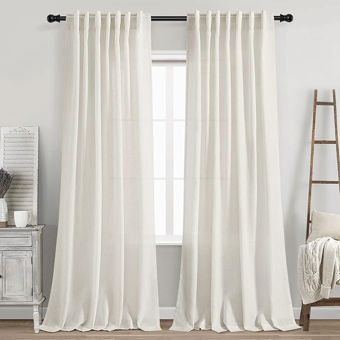Nanspring Cream Semi Sheer Linen Curtains 88 Inch Length by Nanspring
