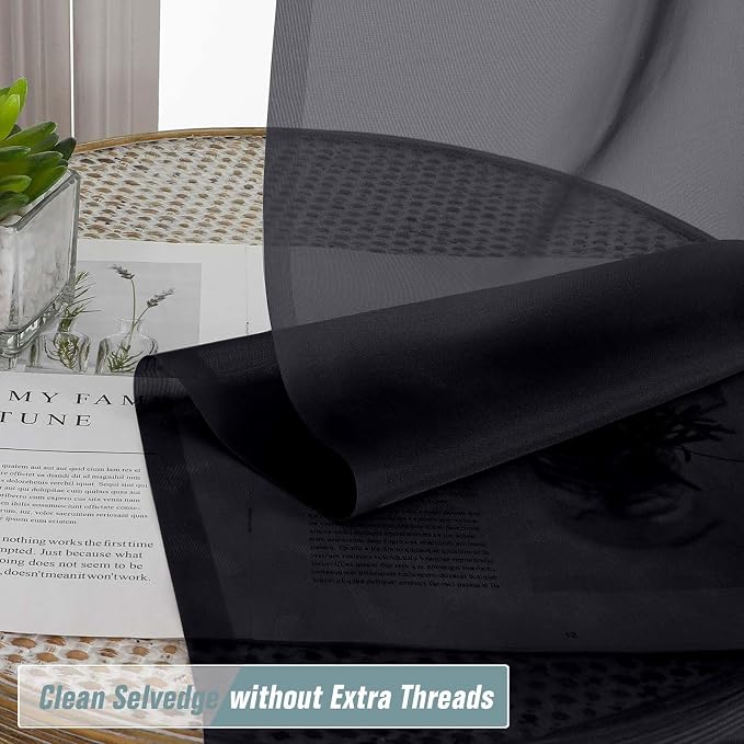 Black Sheer Curtains 216 Inches Long, Extra Long Elegant Light Filtering Voile - Image 2