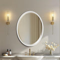 OVALCREST - Oval Wooden Beveled Wall Mirror for Home Decor, Bathroom, Vanity, Bedroom, Living Room, Hallway - London Style (Linen White) 25.1 x 31.1