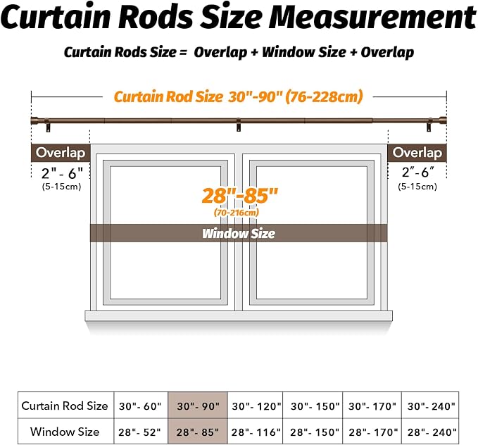 GEEBOBO Bronze Curtain Rods for Windows 48 to 84 Inch, 1 Inch Adjustable Heavy - Image 5