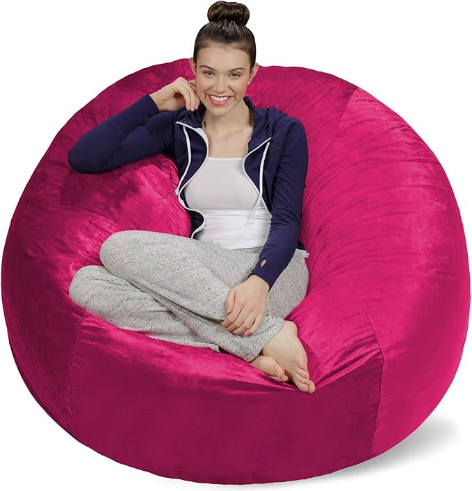 Sofa Sack Bean Bag Chair - Plush, Ultra Soft - Memory Foam Bean Bag Chair with Microsuede Cover - Stuffed Foam Filled Furniture and Accessories for Dorm Room 5 Feet - Magenta