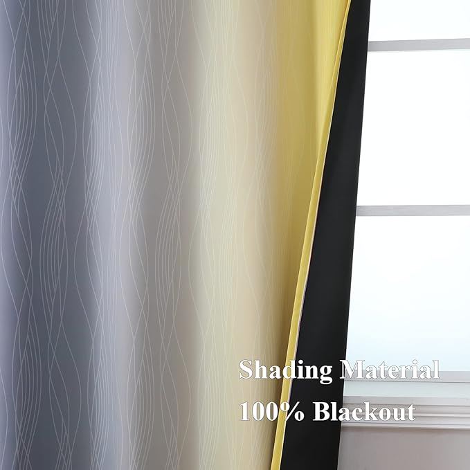 Estelar Textiler Yellow and Gray Blackout Curtains 96 Inches Long, Ombre - Image 5