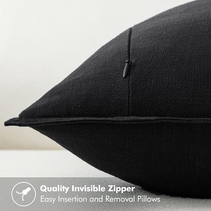 MIULEE Decorative Linen Euro Sham Pillow Covers 26x26 Black Boho Farmhouse - Image 3