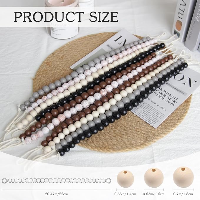 Hion 2 Pcs Boho Curtain Tiebacks, Wood Beads Curtain Holdbacks, Outdoor - Image 2