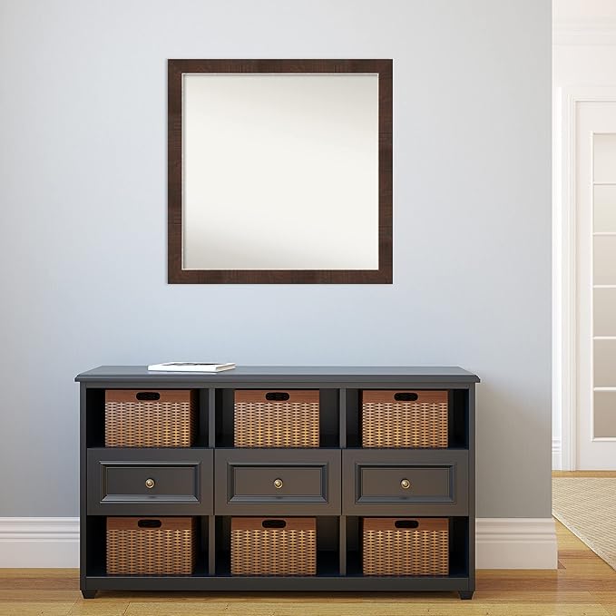 Amanti Art Brown Bathroom Mirror for Over Sink, 29x29 Wildwood Brown Narrow Square Vanity Mirror, Large Country Rustic Frame, Hangs Horizonally and Vertically, Bathroom Wall Decor, Non-Beveled Edge