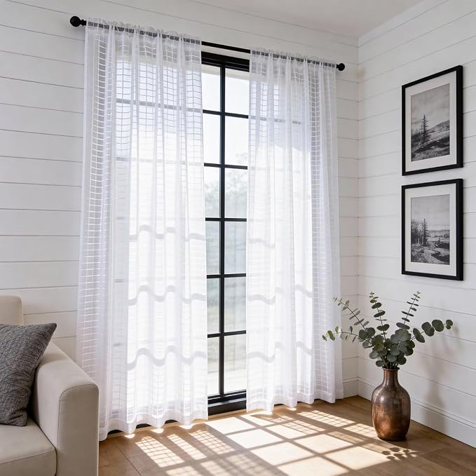 SpaceDresser Check Sheer Curtains 84 Inches Long - Image 4