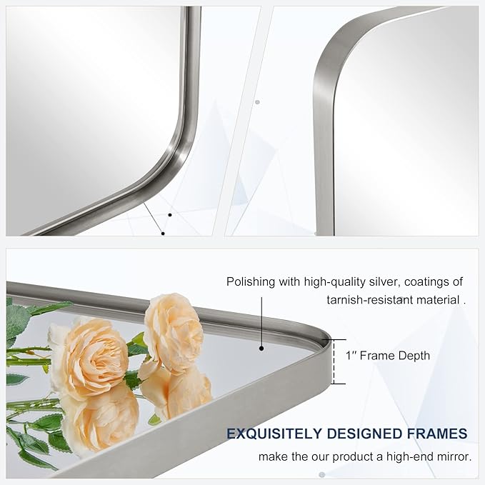 ANDY STAR Brushed Nickel Mirrors for Bathroom Sink, 24x32 Inch Bathroom Vanity Mirror with Rectangular Metal Frame-Modern Clean Design with Superior Stainless Steel Frame