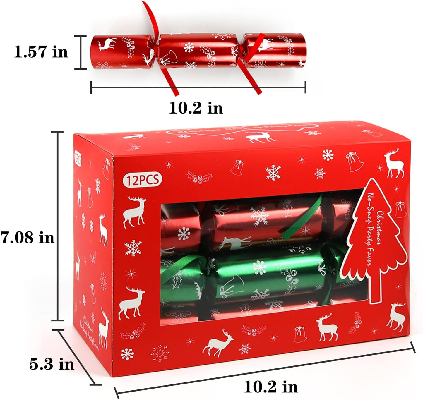 12 Pack Christmas No-snap Party Table Favors, Christmas themed Holiday Supplies with Party Hat, Joke & Little Gift Inside for Kids Adults Xmas Gift