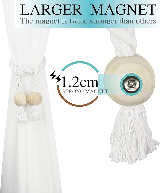 2 Pack Magnetic Curtain Tiebacks Cotton Hand Woven Tie Back Decorative Rope - Image 4