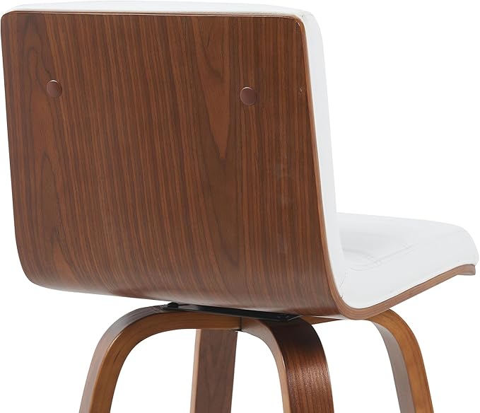 Vienna Modern Counter Height Swivel Bar Stool with Snow White Faux Leather Seat and Walnut Finished Wood Frame Set of 3