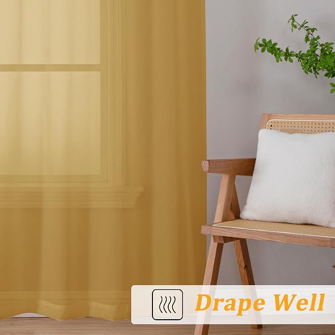 Gwine Gold Sheer Curtains for Living Room 45 inches Long, Short Voile Light - Image 6