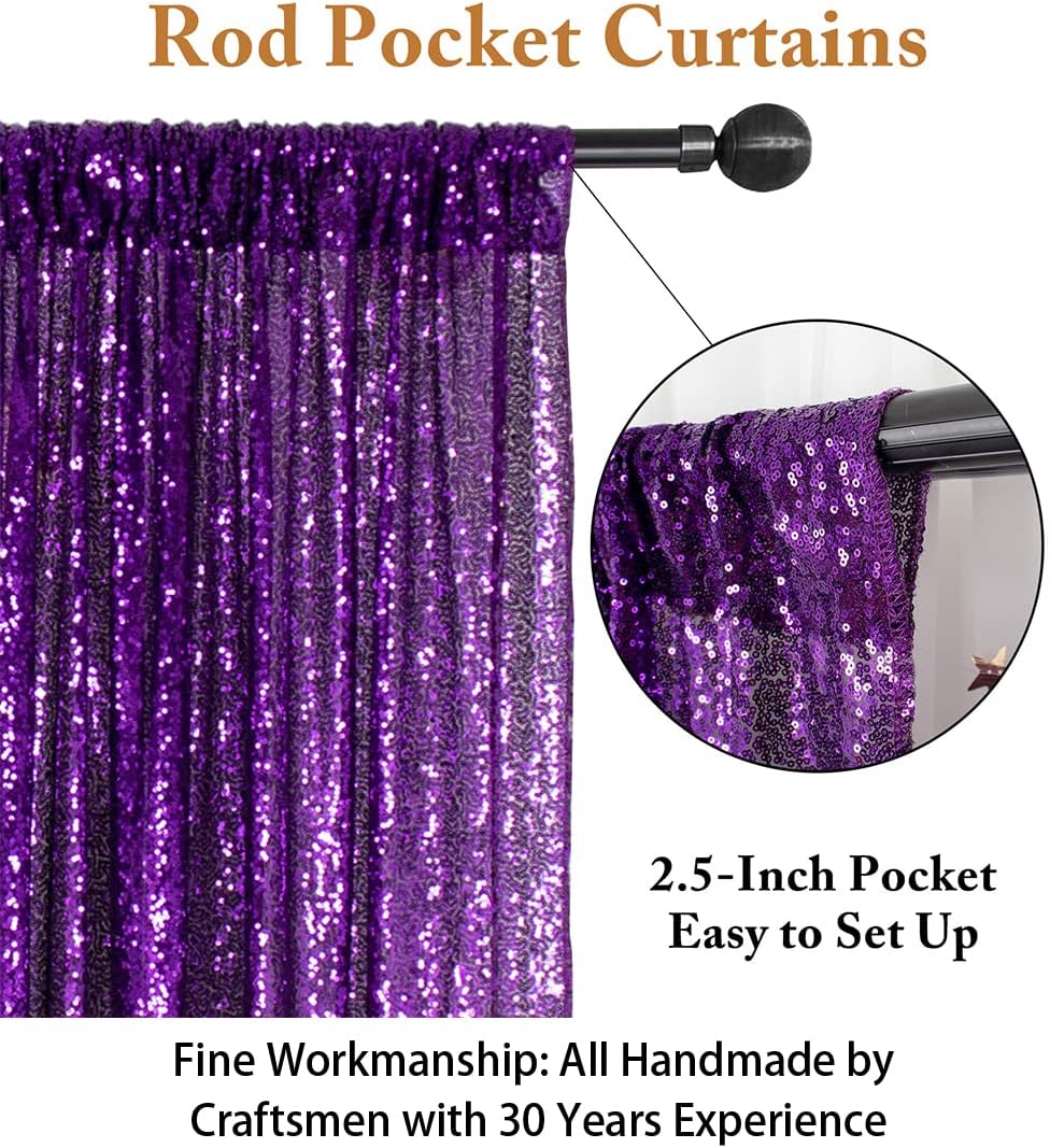ShinyBeauty Sequin Backdrop Curtain Purple 5FTx10FT Sparkly Wedding Drapes Glitter Curtain for Parties Purple Photography Backdrops Sequin-Backdrop