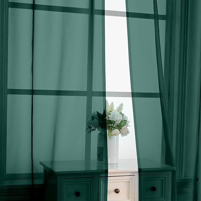 OVZME Hunter Green Sheer Curtains 63 Inches Long 2 Panels - Image 5