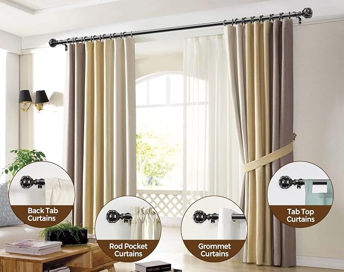 KAMANINA 1 Inch Curtain Rod Telescoping Single Drapery Rod 28 to 48 Inches - Image 4