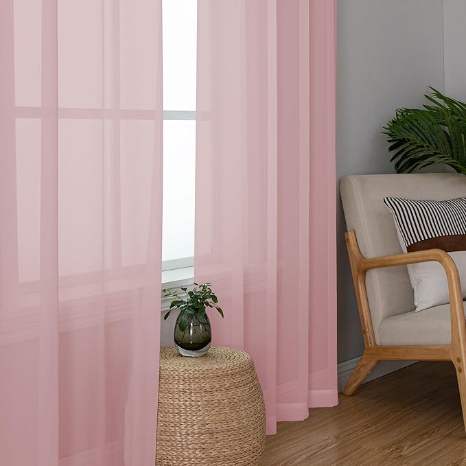 Chyhomenyc Blush Pink Sheer Curtains 120 Inches Long - Image 3