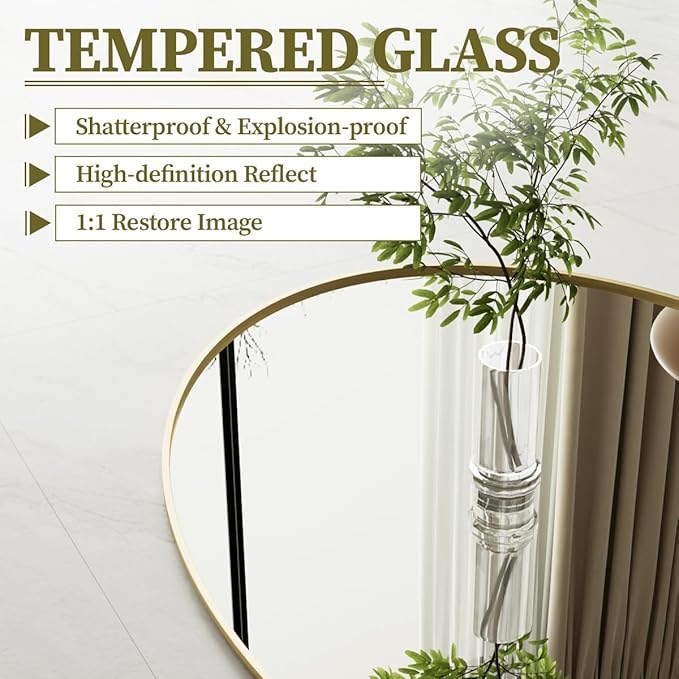 Koonmi Gold Oval Bathroom Mirror, 26"x38" Bathroom Vanity Mirror, Oval Mirror for Bedroom Living Room Entryway, Hangs Horizontal or Vertical