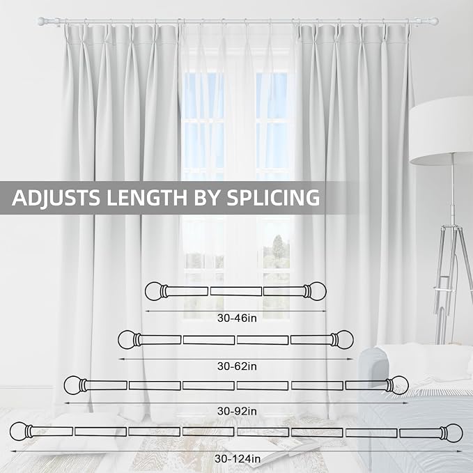 Thestoa Curtain Rods for Windows 66-120 Inch, 5/8" White Curtain Rods, - Image 5