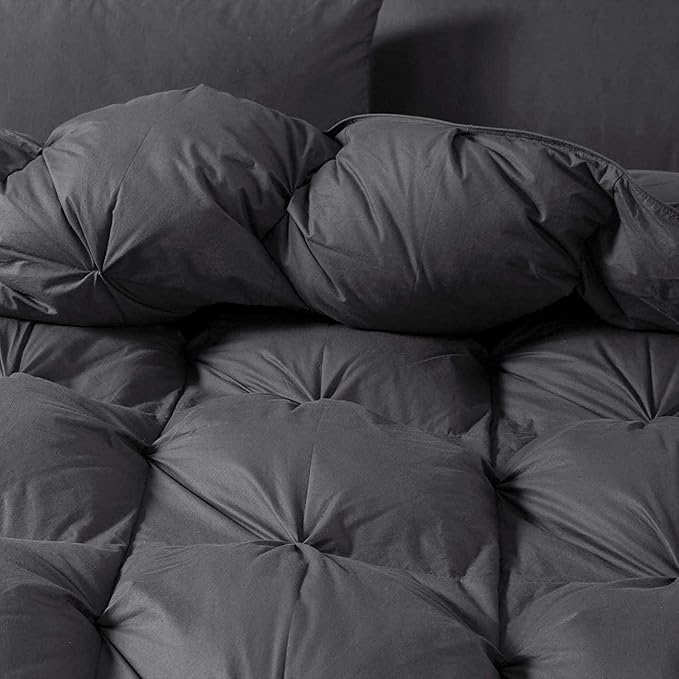 Luxurious Heavyweight Goose Down Feather Fiber Comforter Duvet Insert, Exquisite Gray Pinch Pleat Design, Oversize Palatial King 120 x 98, Premium Baffle Box 100% Egyptian Cotton, 95 oz Fill Weight