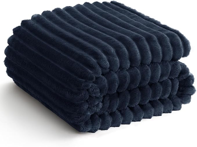 HIMEET Navy Blue Ribbed Throw Blanket by Unknown