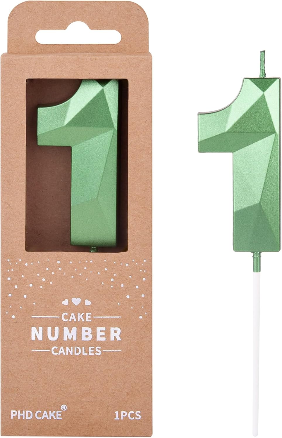 PHD CAKE 2.76 Inch Crystal Green 1 Number Cake Candle, Numeral Birthday Candles, Green Number Candles, Party Celebration
