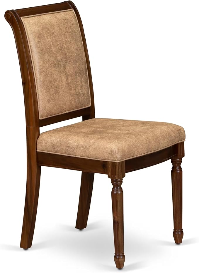 LKCY9-AWA-28 9-Piece Kitchen Table Set Includes a Dining Table and 8 Beige Polyester Fabric Dinner Chairs with High Back - Antique Walnut Finish