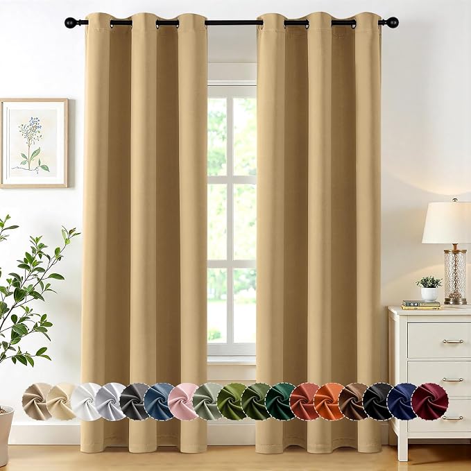 MIULEE Gold Blackout Curtains for Bedroom Living Room 72 Inches Long 2 Panels by MIULEE