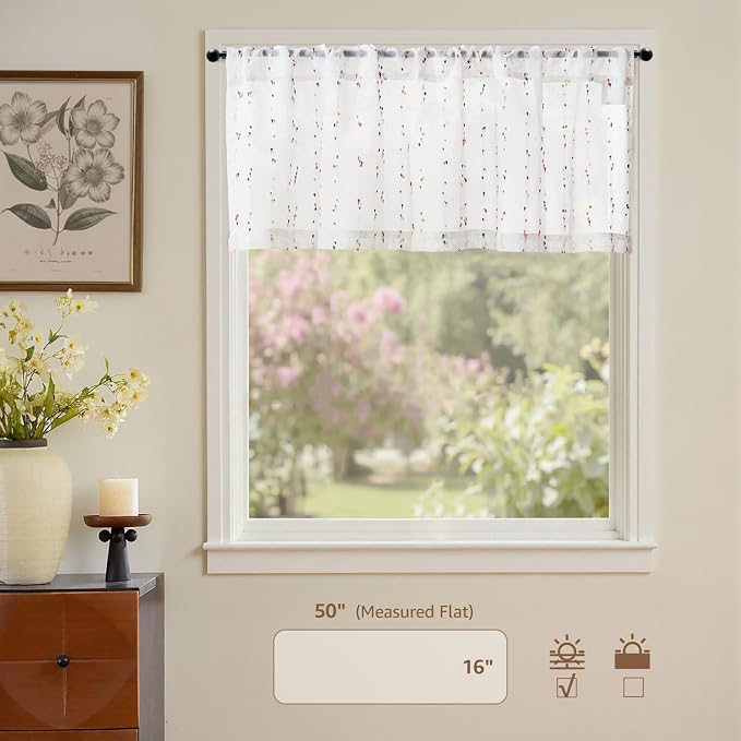 jinchan Valance Curtains for Windows 16 Inch Colorful Mini Pom-Pom Country - Image 2
