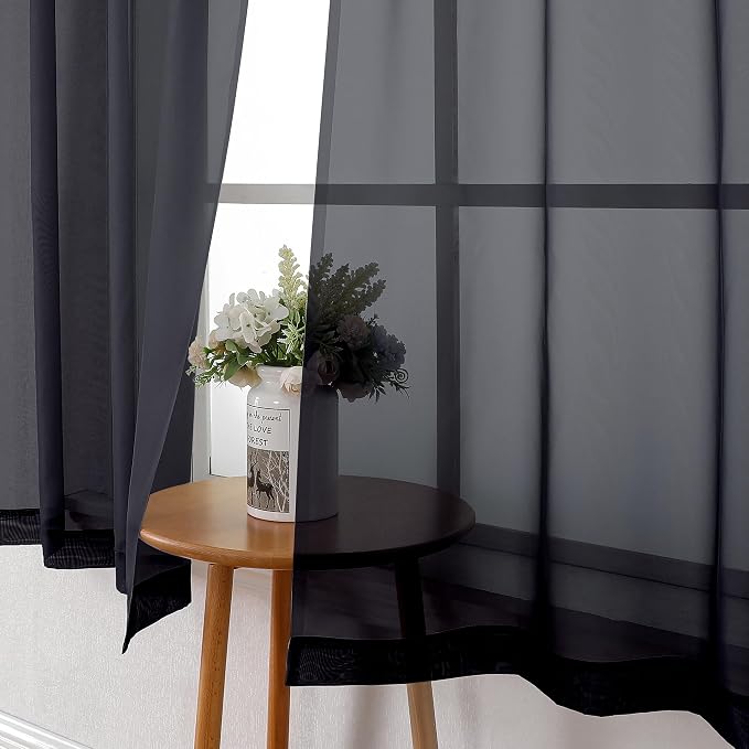 Lecloud Black Sheer Curtains 63 Inch Length 2 Panels, Elegant Voile Drapes - Image 6