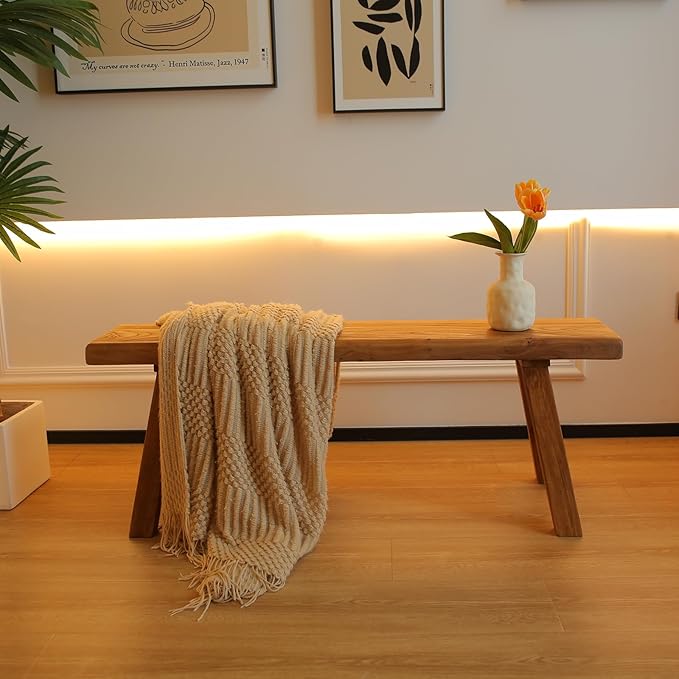 39.3in Wood Bench Indoor – Rustic Farmhouse Entryway Bench, Skinny Bench Design, Made of Extra-Thick Solid Wood, Perfect for Dining Room, Hallway, or End of Bed