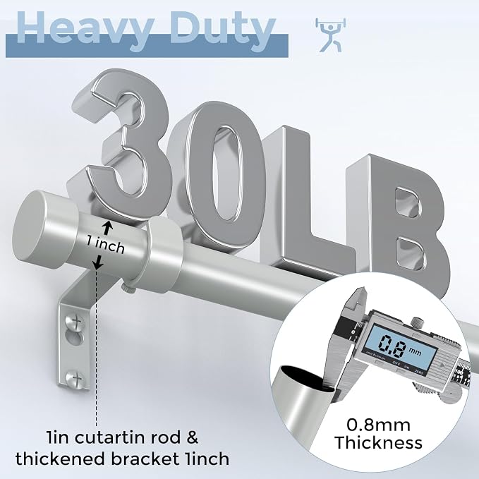 VOIIY Silver Curtain Rods for Windows 66 to 120 Inch, Size:36-120 Inch - Image 3