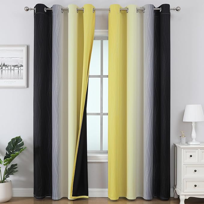 Estelar Textiler Black and Yellow Ombre Blackout Curtains by ESTELARTEXTILER