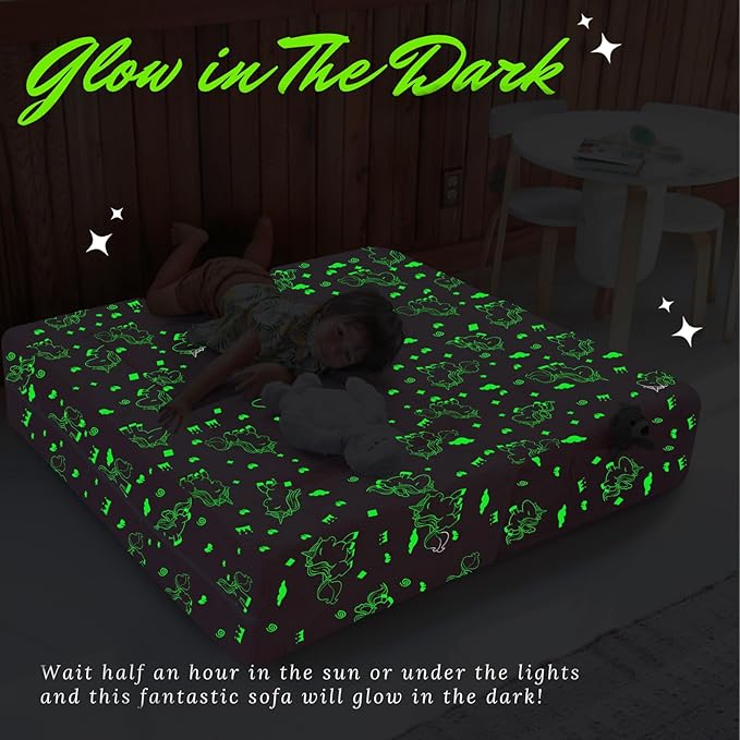 MeMoreCool Glow-in-The-Dark Unicorn Kids Modular Play Couch Sofa – Convertible Fold-Out Plush Foam Toddler Chair for Children’s Playroom